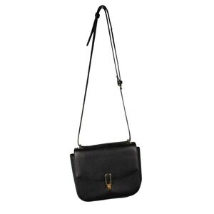 Black Faux Leather Crossbody Bag Flap Closure Gold Tone Turn Lock